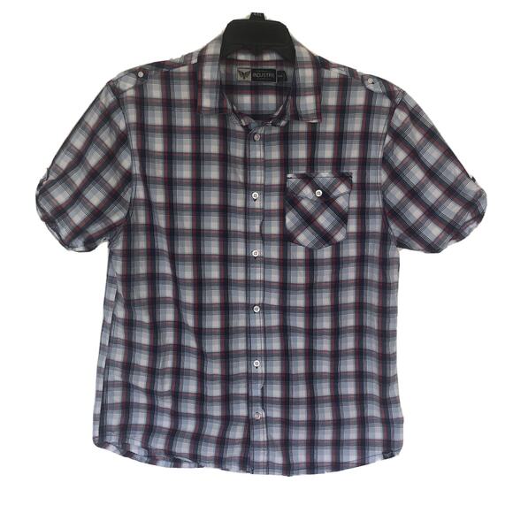 Industry Cotton Blend XL Short Sleeve Button Front Plaid Shirt - Picture 1 of 6